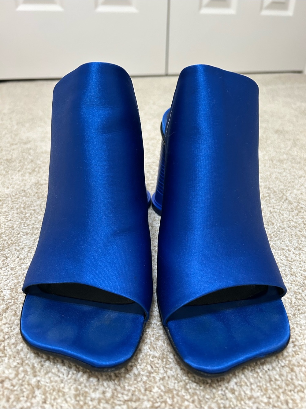 MM6 Maison Margiela Paris Royal Blue Satin Block Heel Mule Sandals - Picture 3 of 11